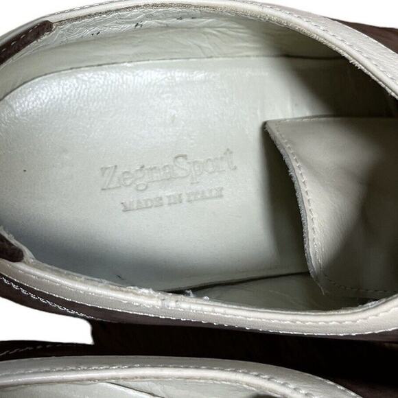Zegna Sport Oxford Sneaker Shoes Made In Italy Mens 7.5 Brown Cream Lace Up - Picture 9 of 9